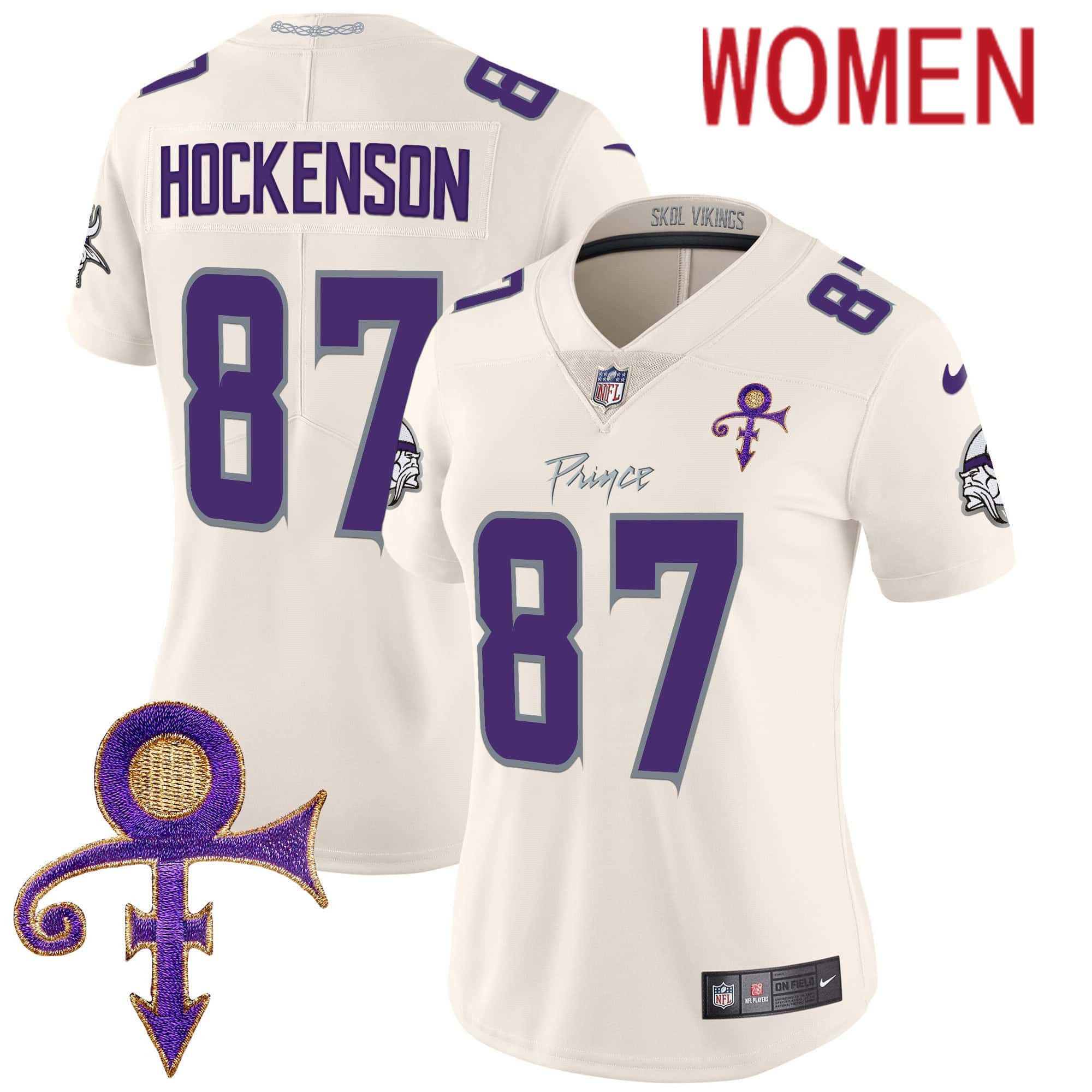 Women Minnesota Vikings #87 Hockenson Cream 2024 Nike Prince Vapor Limited NFL Jersey